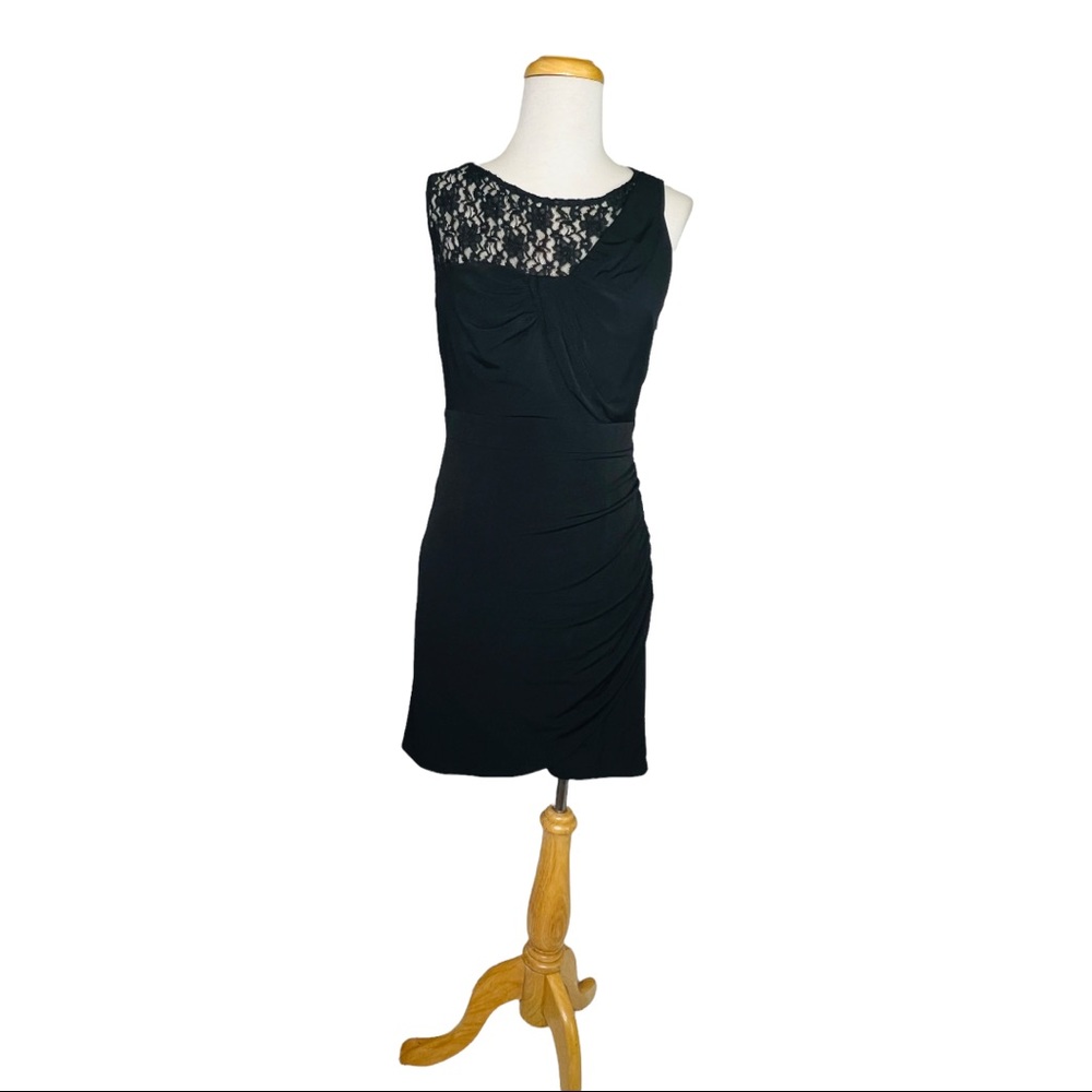 Laundry by Shelli Segal Vintage 90s Ruched Lace Little Black Dress Women’s Sz 6 - Picture 3 of 12
